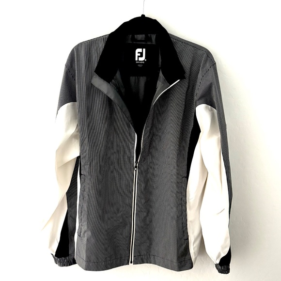 Footjoy DJ Hydrolite Grey/White/Black Full Zip Rain Wind Golf Jacket Mens Medium - Picture 2 of 9